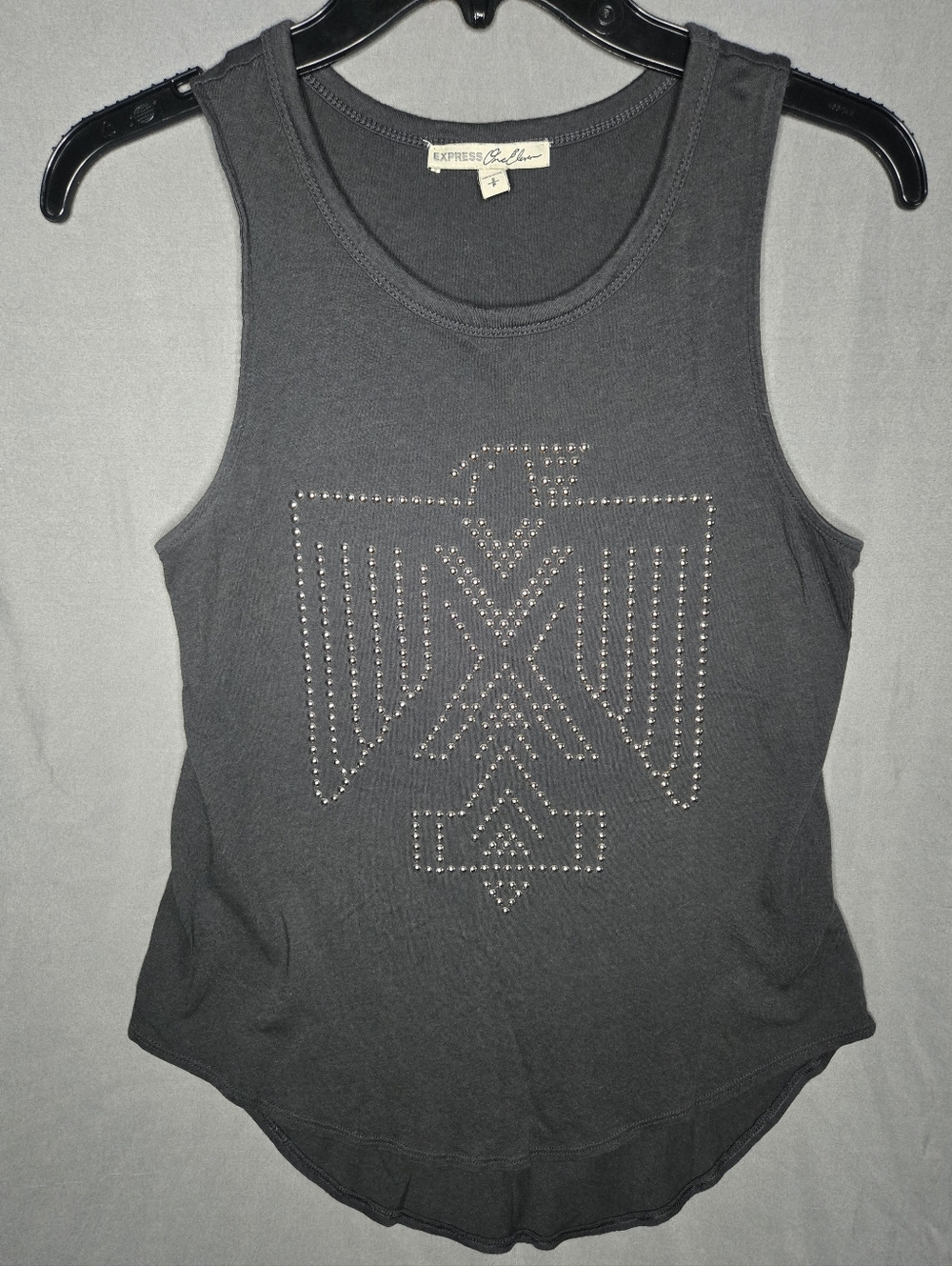 Express One Eleven Charcoal Studded Thunderbird Tank Top